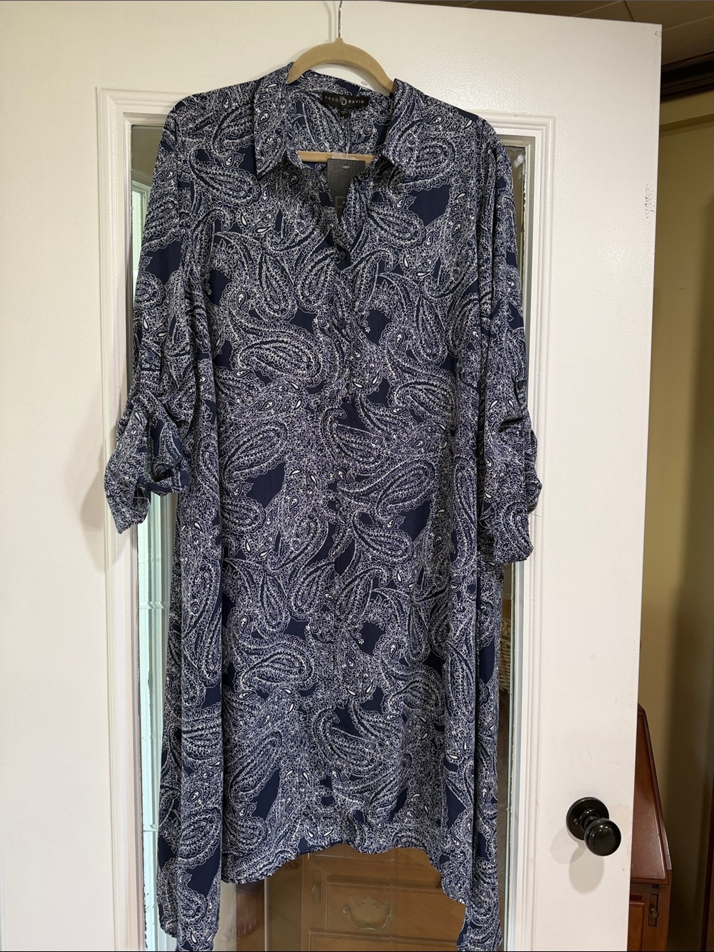 Fred David blue paisley print shirt dress - size 2X - NWT